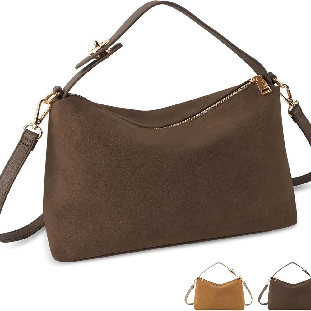 Leather Suede Tote Bags for Women, Brown Suede Purse Handbag Retro Crossbody Bag